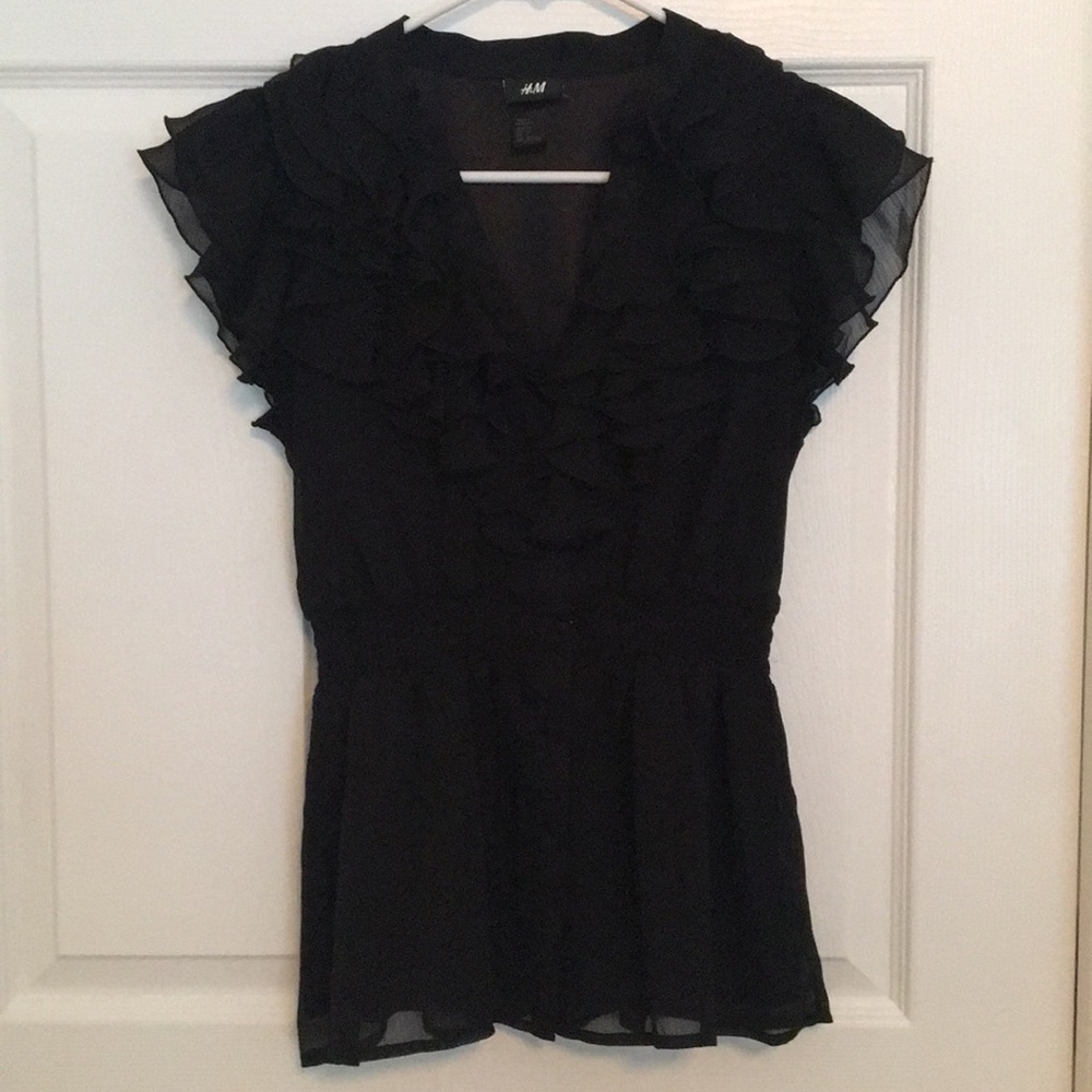 H&M Black Ruffle Top